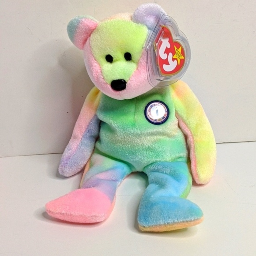 Ty Beanie Baby B.B. Bear - Multicolor Birthday Bear Plush Toys Stuffed Animals